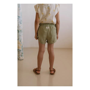 Studio Bohème - Pantalones cortos de gasa de algodón orgánico Georgette Waffle | Caqui claro