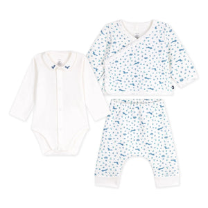 Petit Bateau - Organik Pamuklu Tilkiler Body, Örtü ve Pantolon Seti | Beyaz