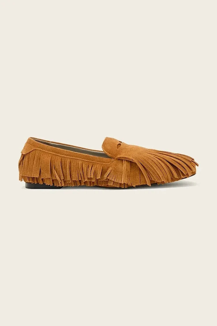 AllSaints mocasines de ante con flecos Sandy Fringe para mujer