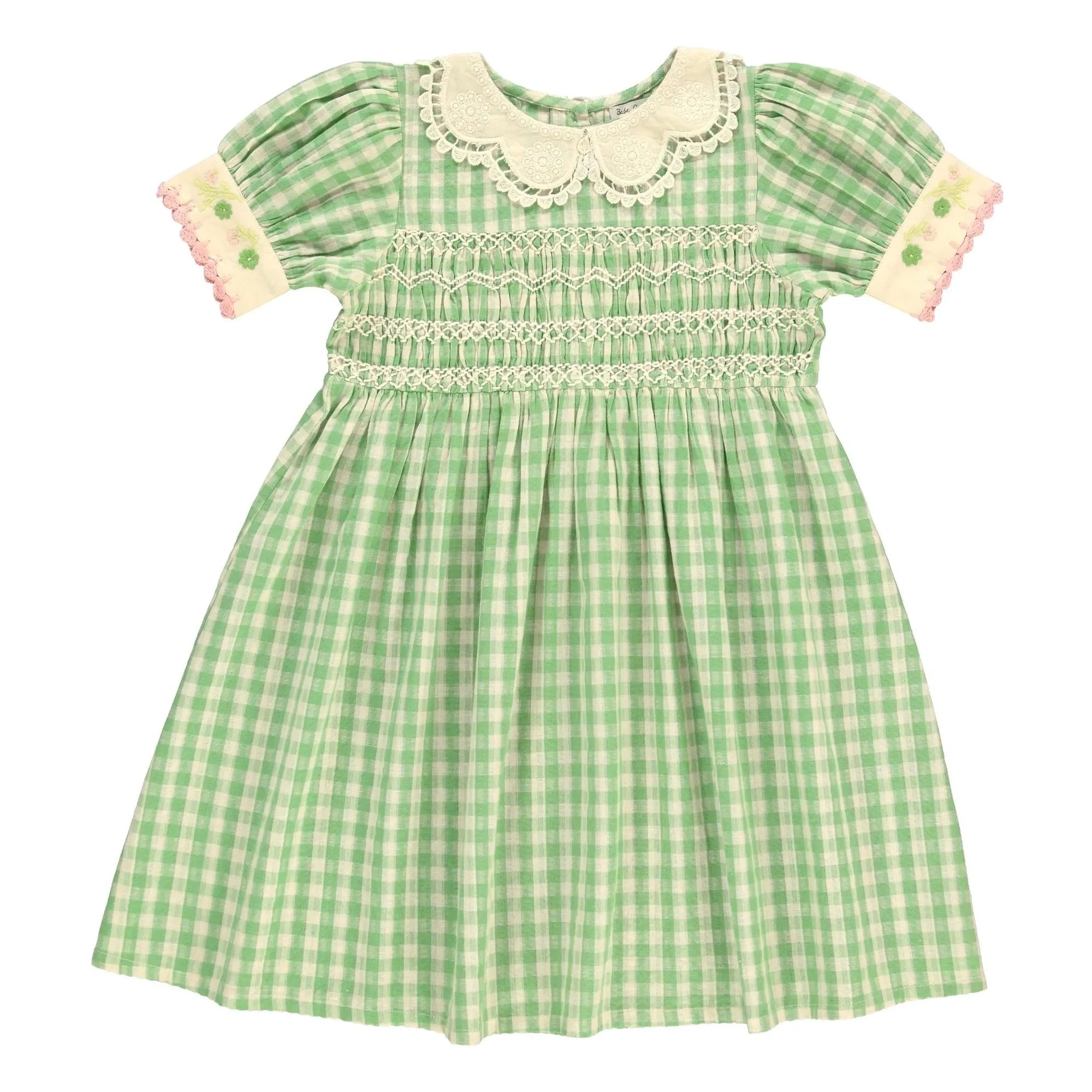Bebe Organic - Vestido de nido de abeja Tilia Squares | Verde pálido