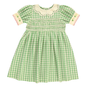 Bebe Organic - Vestido de nido de abeja Tilia Squares | Verde pálido
