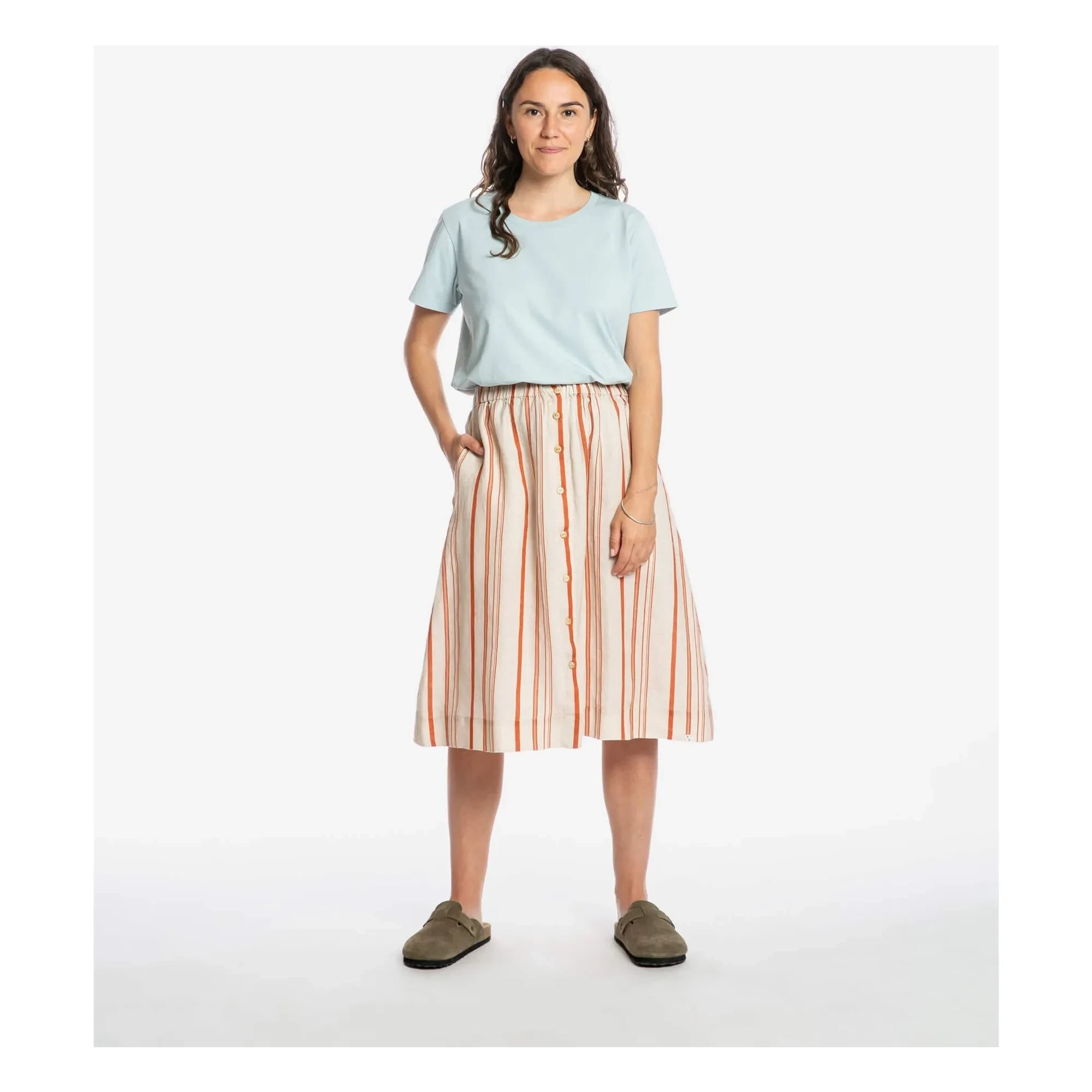 Matona - Falda midi de lino a rayas | Blanco roto