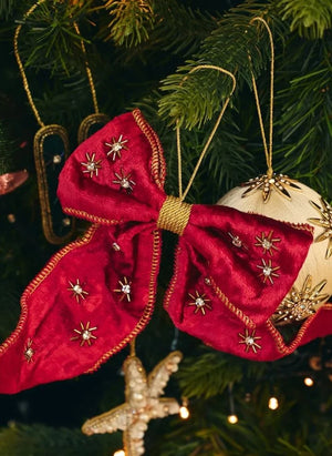 Anna + Nina - Adorno Navideño de Lujo Rojo con Perlas | Rojo