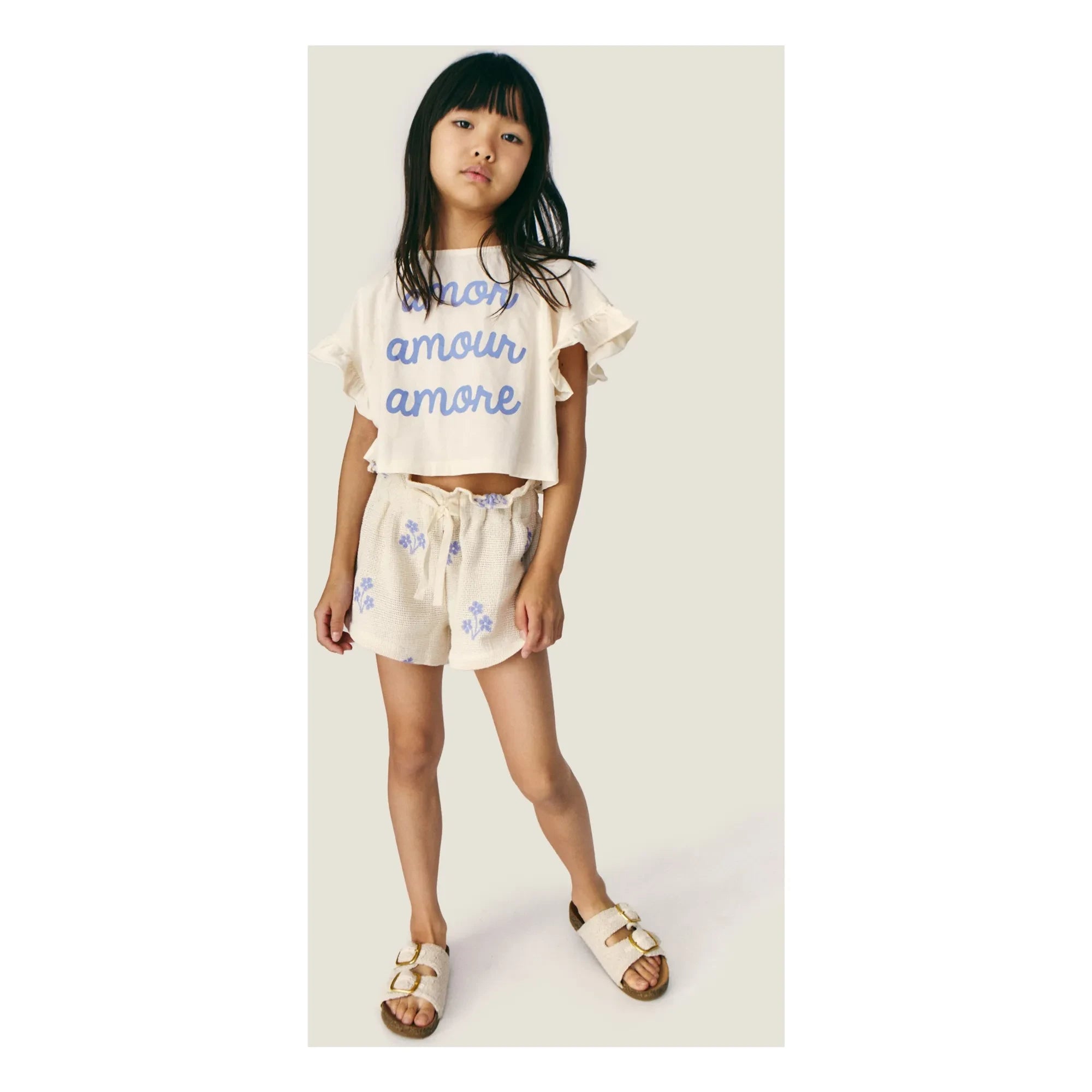 Mipounet - Sandrine Shorts de Algodón Orgánico con Flores | Crudo