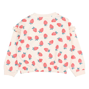 Búho - Sudadera de felpa con volantes de fresa de algodón orgánico | Rosa pálido