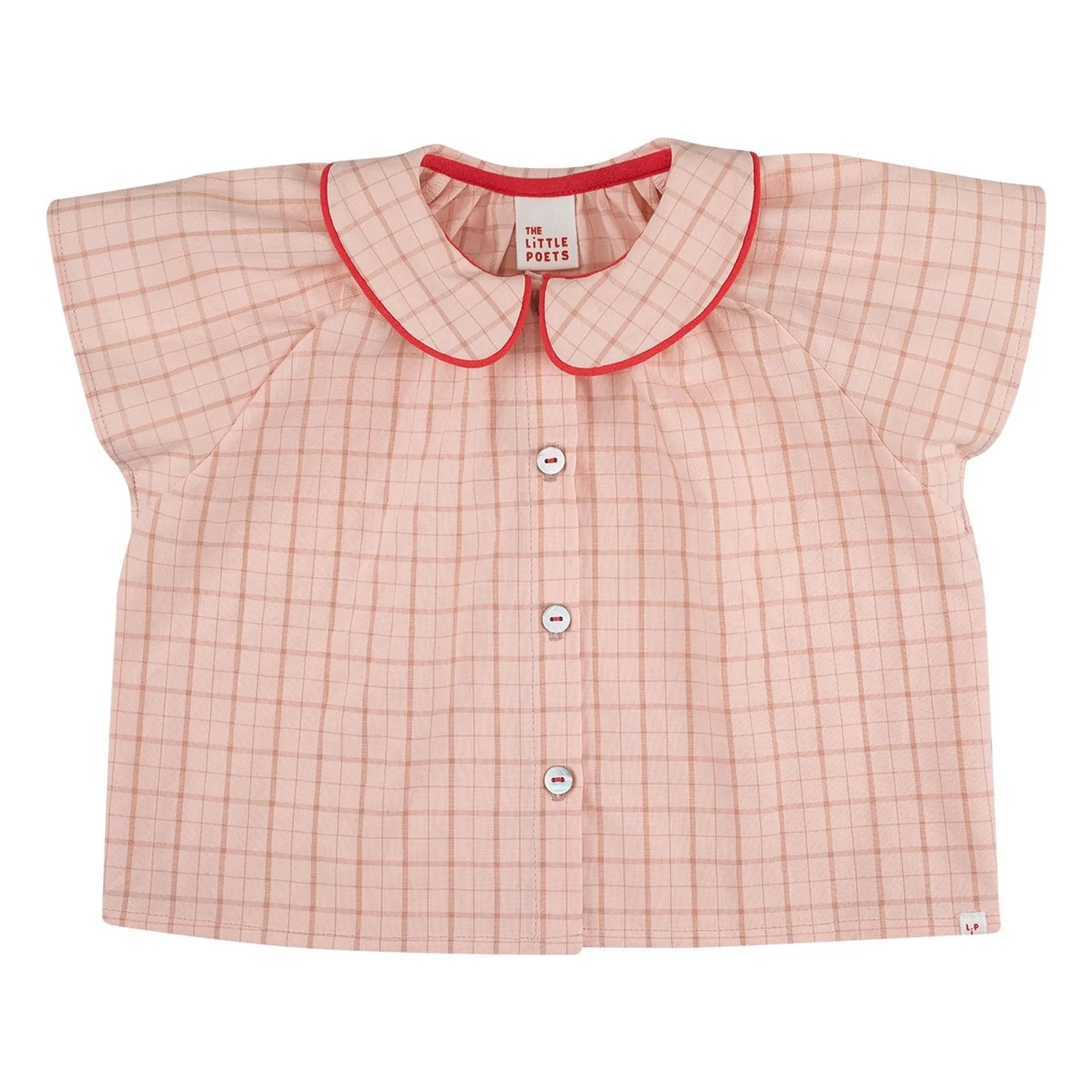 THE LiTTLE POETS - Camisa con cuello Claudine a cuadros de algodón orgánico | Rosa Claro