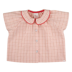 THE LiTTLE POETS - Camisa con cuello Claudine a cuadros de algodón orgánico | Rosa Claro