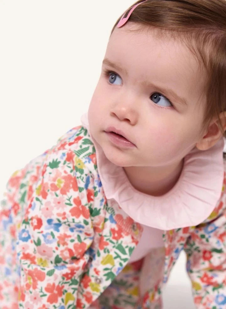 Petit Bateau - Organik Pamuklu Çiçek Desenli Bebek Hırkası | Beyaz