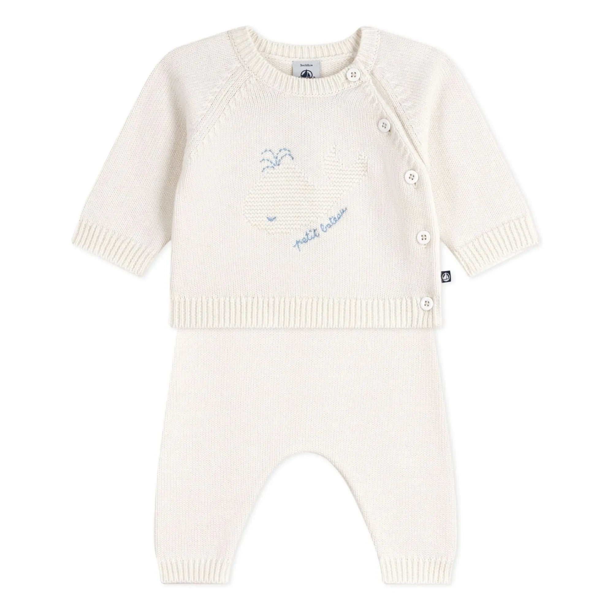 Petit Bateau - Conjunto de Jersey y Pantalón de Lana Ballena | Blanco