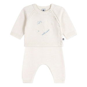Petit Bateau - Conjunto de Jersey y Pantalón de Lana Ballena | Blanco