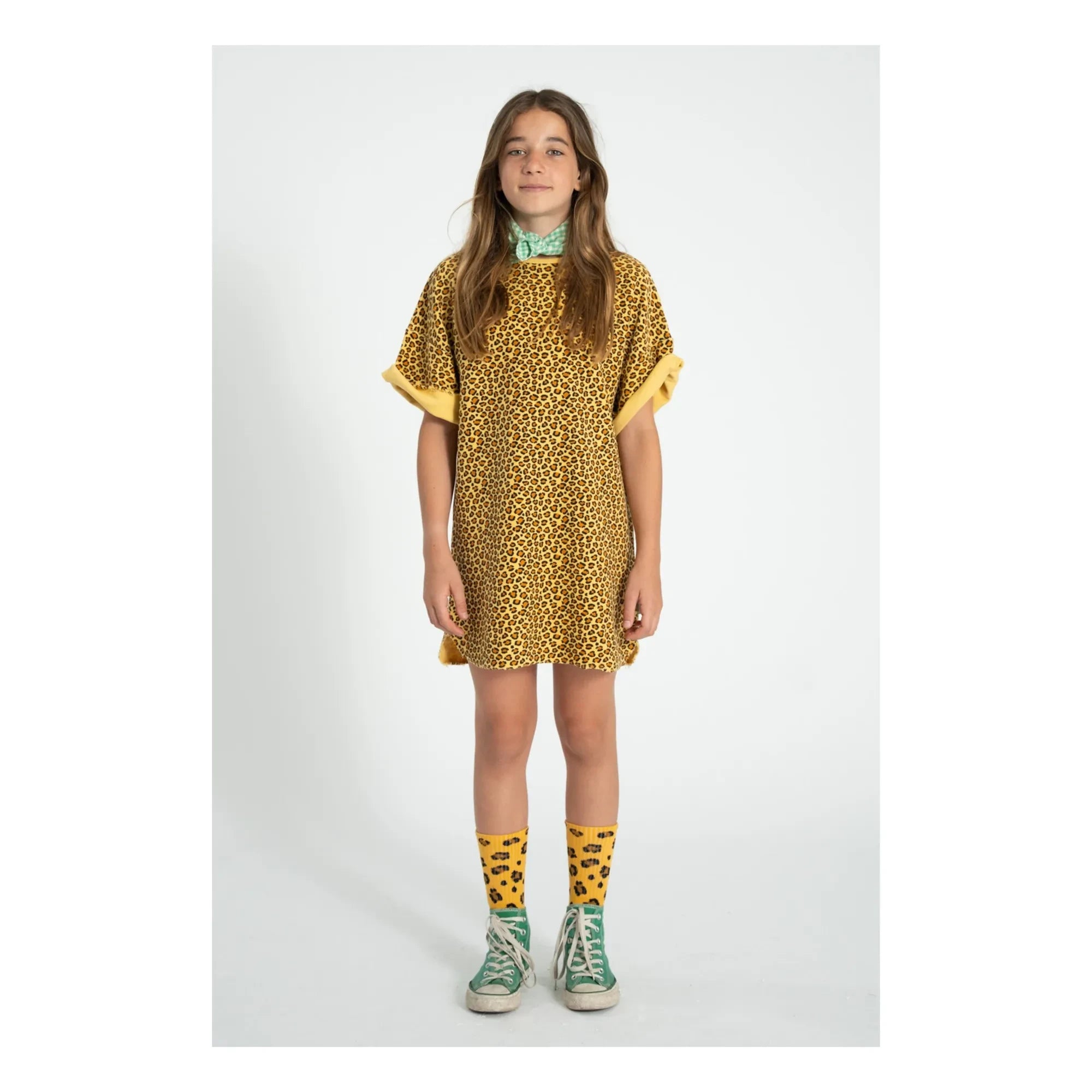 Piupiuchick - Vestido camiseta leopardo Algodón polar orgánico | Mostaza