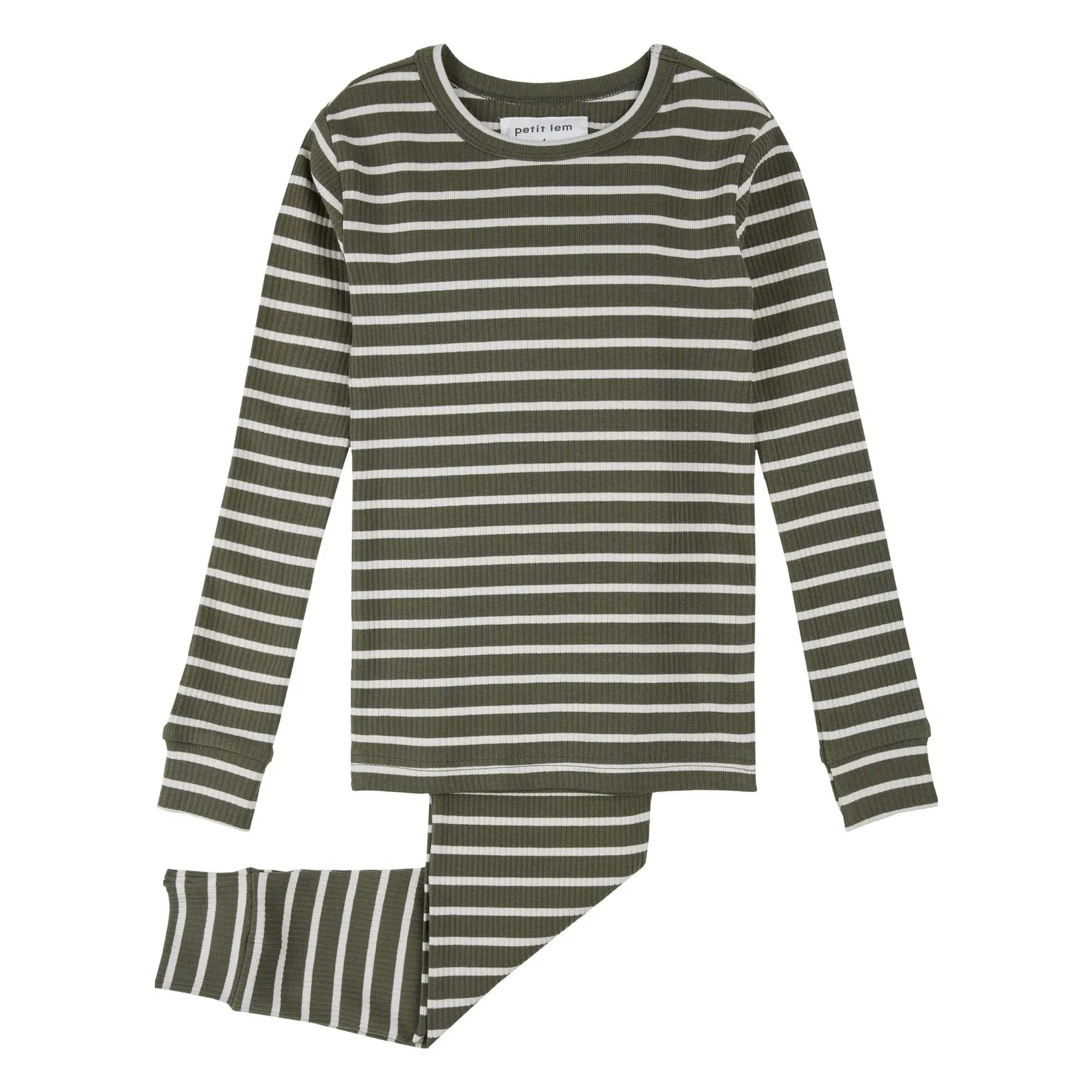 Petit Lem - Çizgili, Modal ve Organik Pamuktan Dokulu Pijama | Koyu yeşil