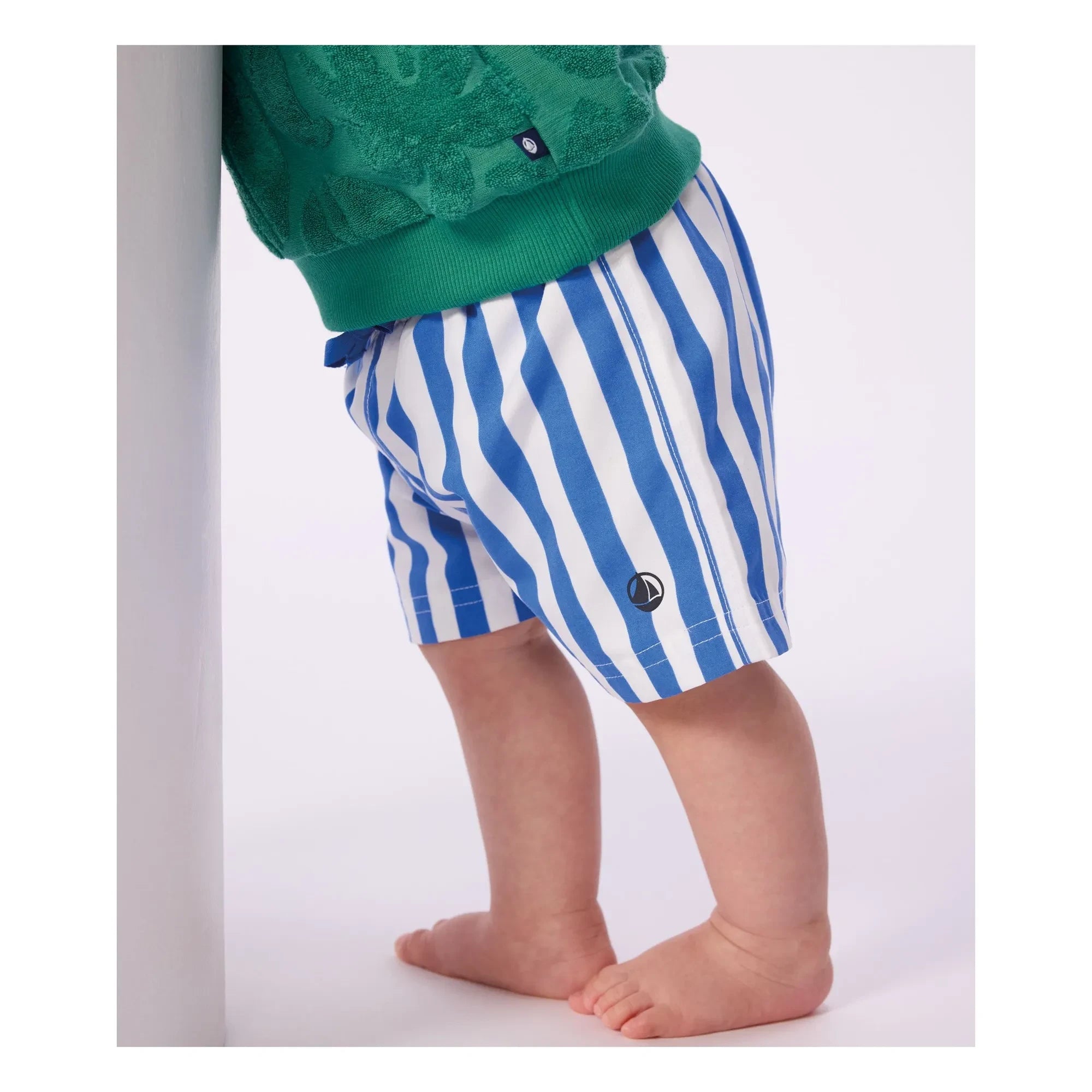 Petit Bateau - Bañador corto a rayas de fibra reciclada para bebé | Azul