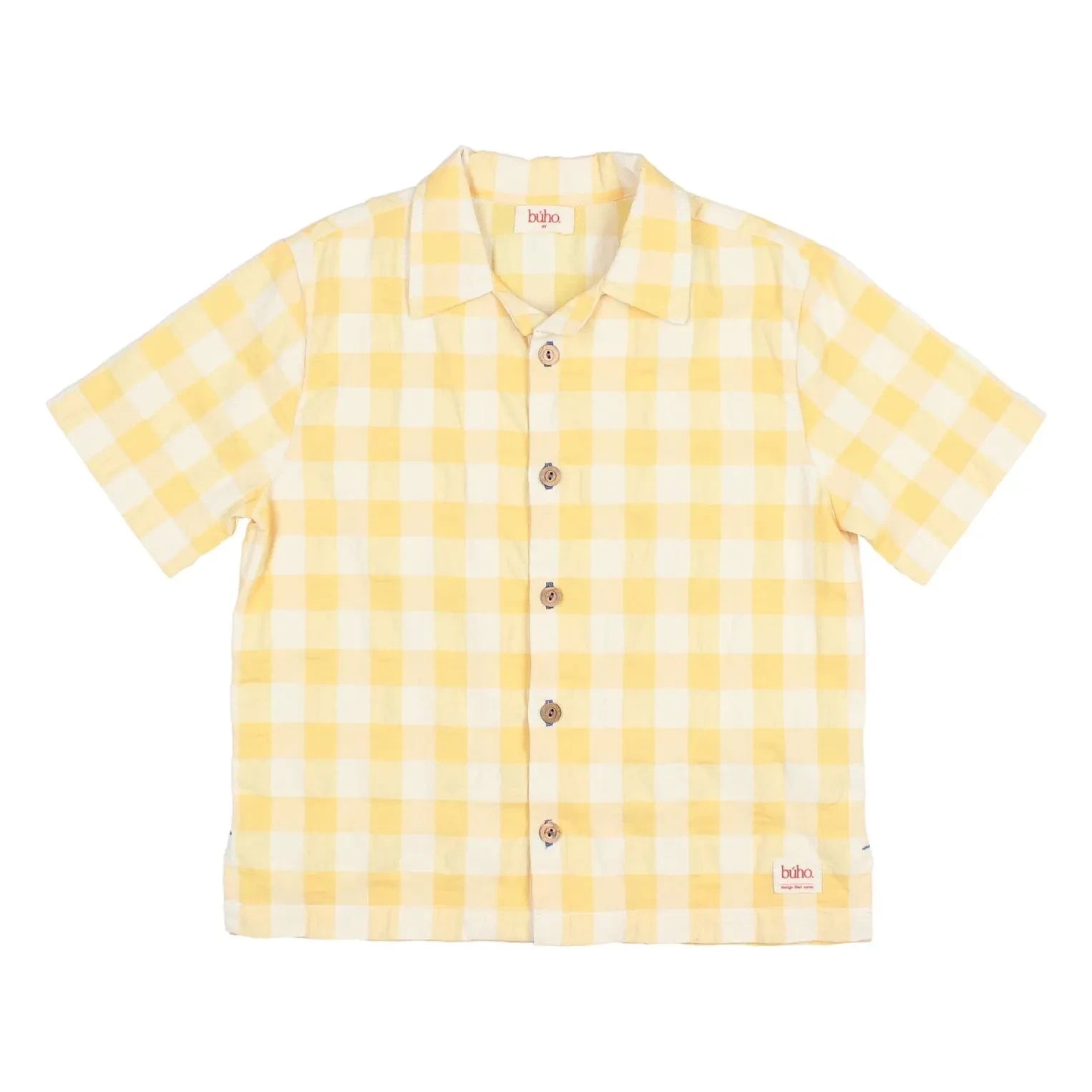 Búho - Camisa de algodón orgánico Gingham Seersucker | Amarillo