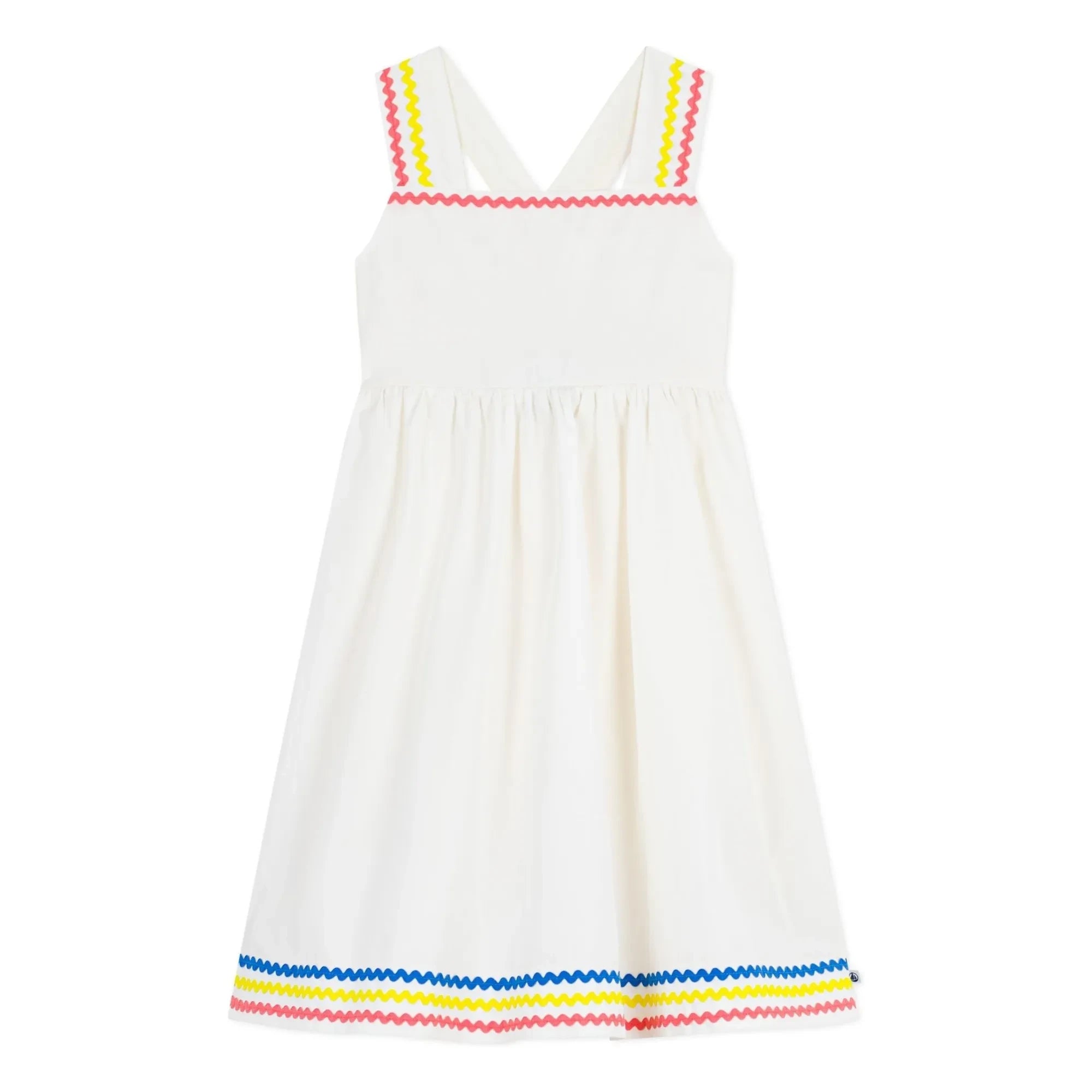 Petit Bateau - Vestido palabra de honor de popelín de algodón orgánico | Blanco