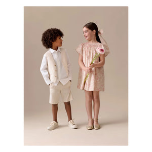 Bonpoint - Vestido fruncido de algodón orgánico Arlène Fleurie | Rosa pálido