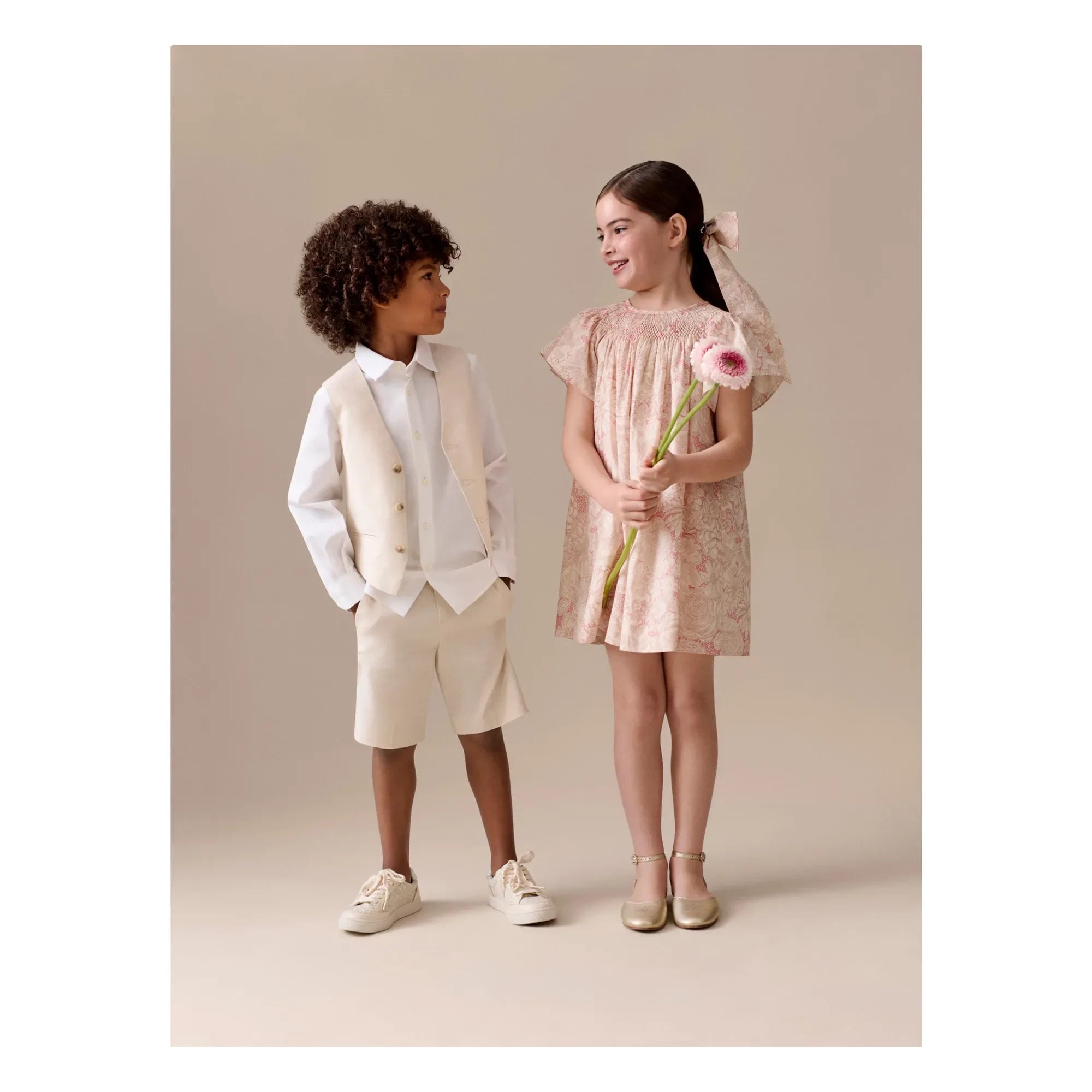 Bonpoint - Vestido fruncido de algodón orgánico Arlène Fleurie | Rosa pálido