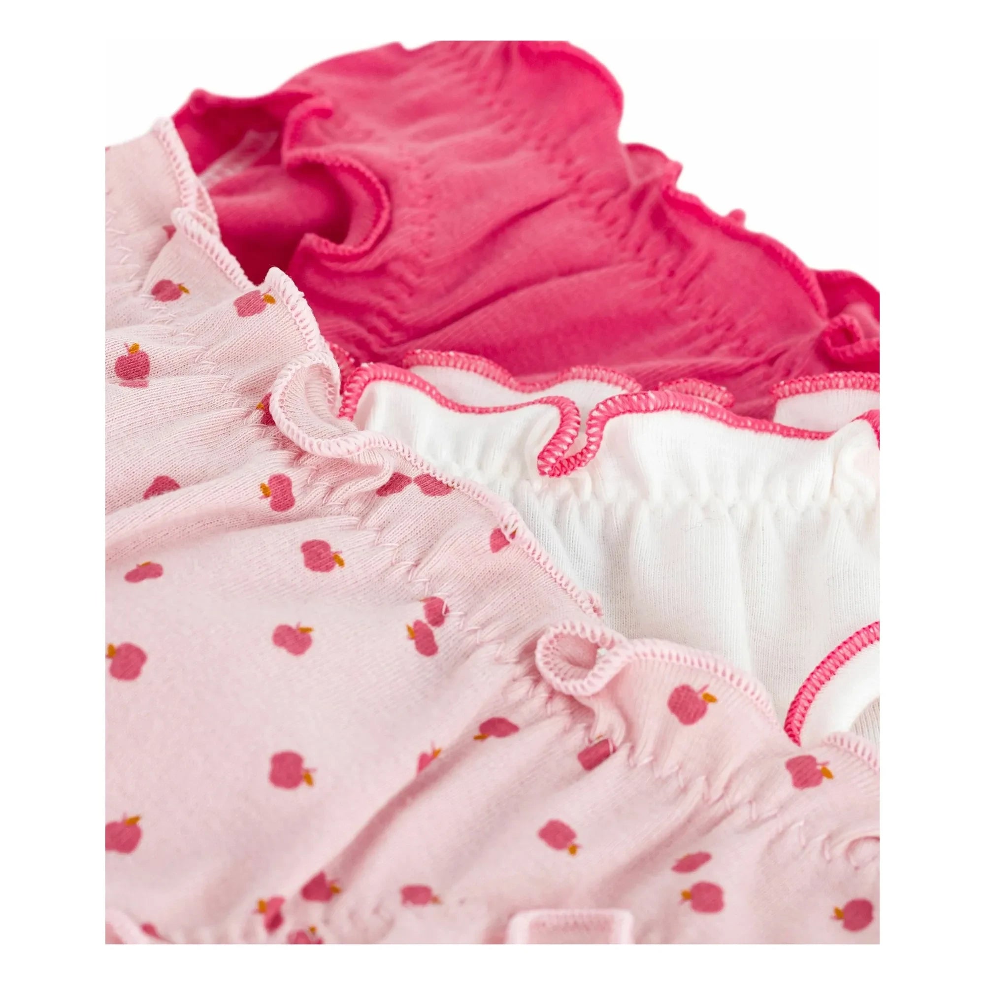 Petit Bateau - Conjunto de 3 bragas bloomer de algodón orgánico con estampado de manzanas | Rosa