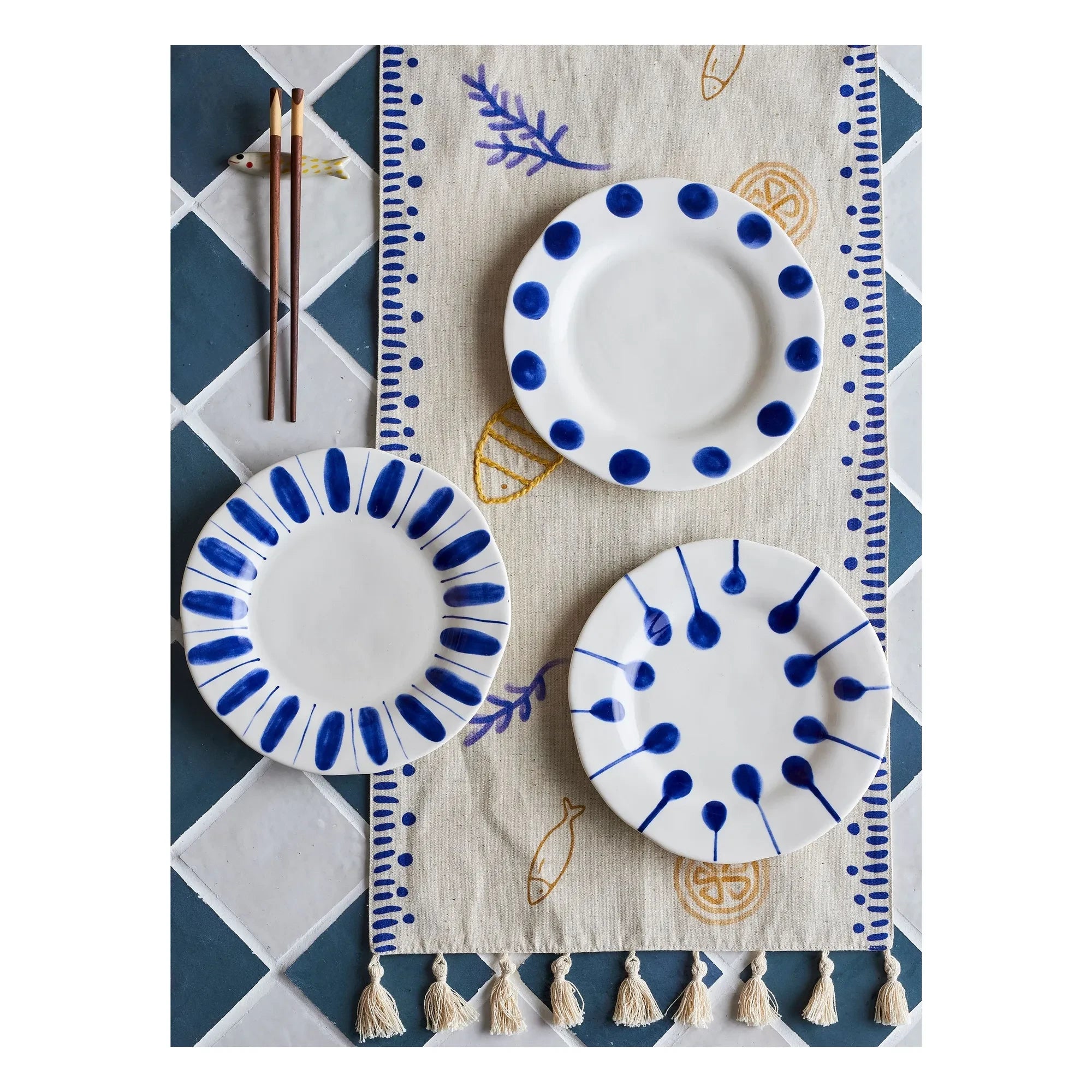 Bloomingville - Linora tatlı tabakları - 3'lü Set | Mavi