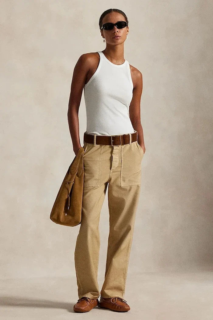 Pantalón liso de algodón Polo Ralph Lauren para mujer