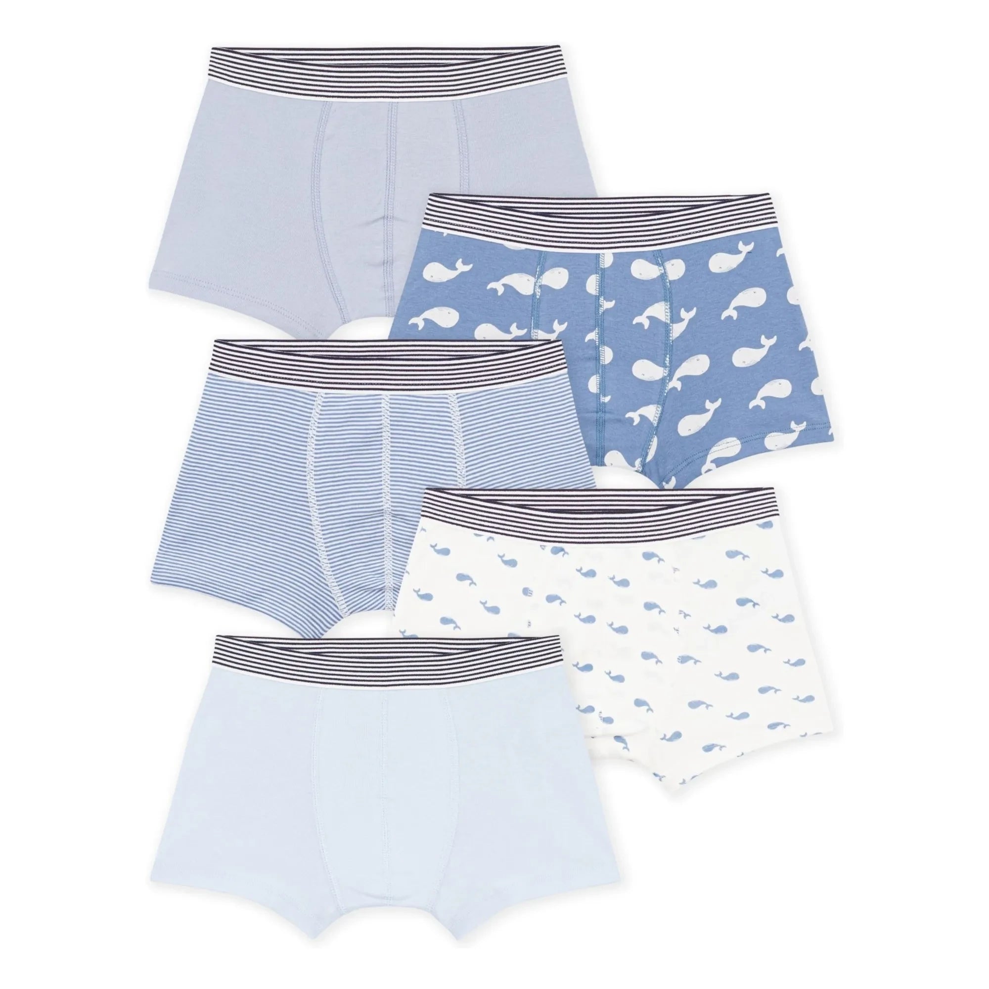 Petit Bateau - 5'li Organik Pamuk Balina Desenli Boxer | Mavi