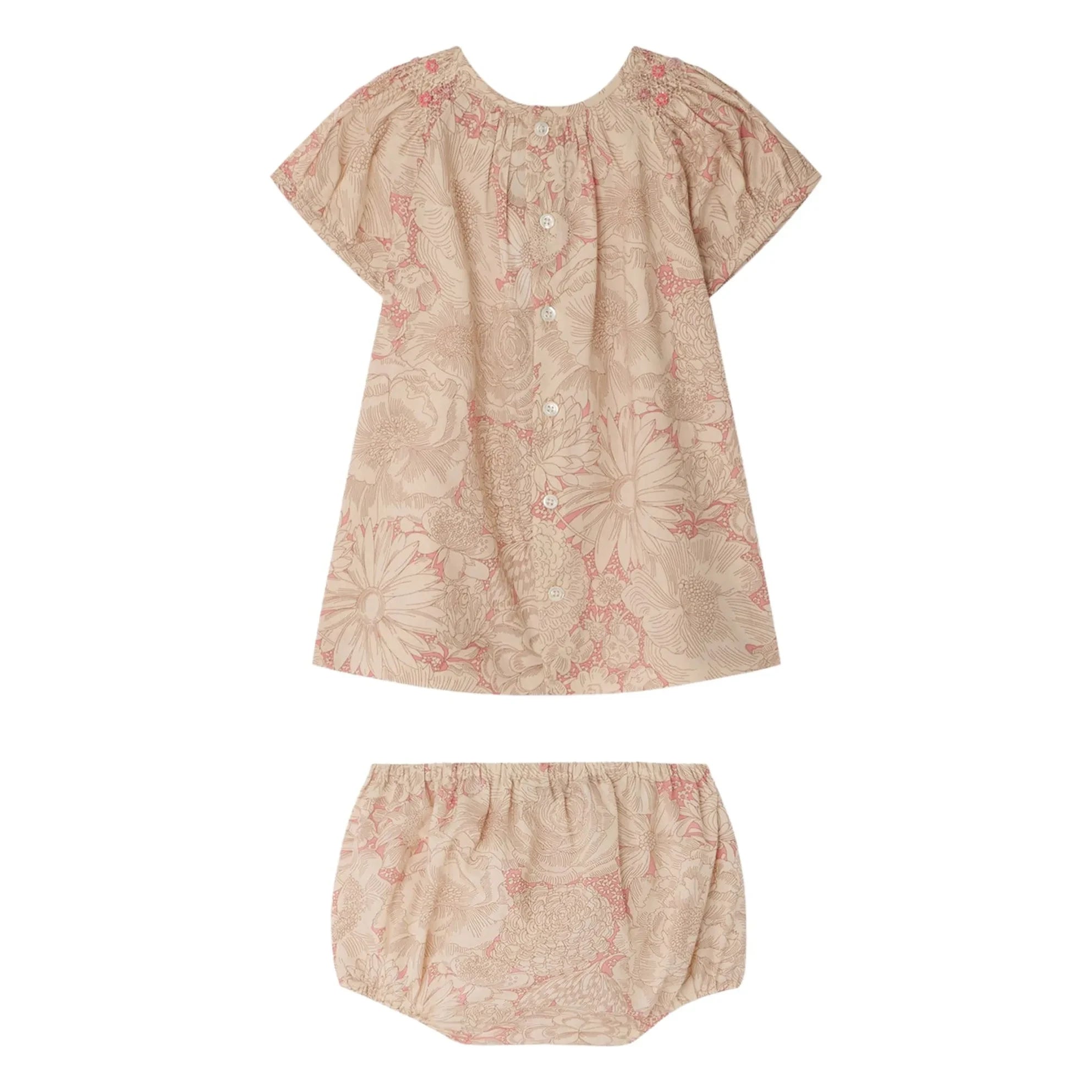 Bonpoint - Vestido fruncido de algodón orgánico Lucia Fleurie | Rosa pálido