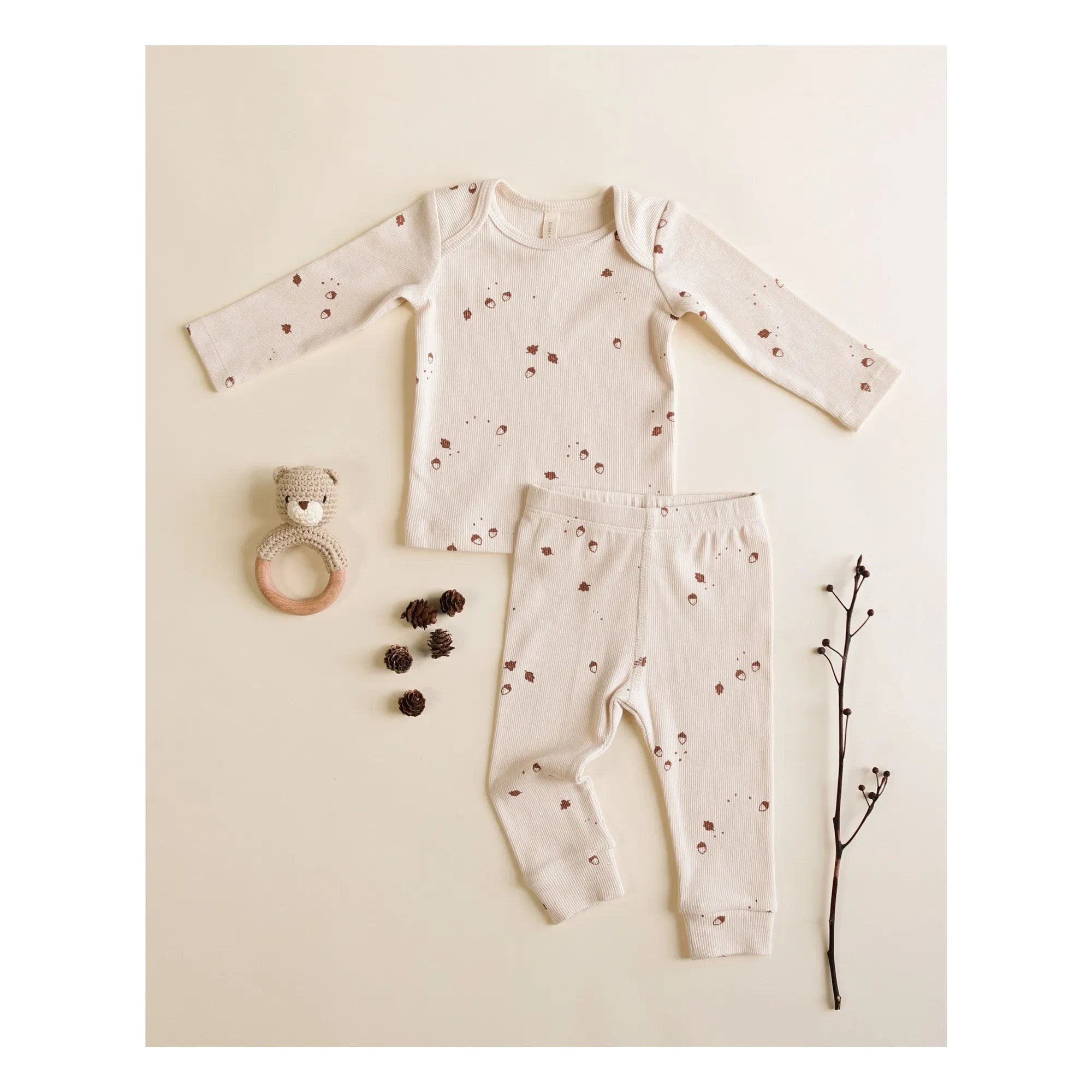 Quincy Mae - Conjunto de top y mallas de algodón orgánico acanalado Hazelnut | Crudo