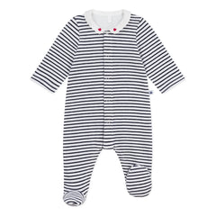 Petit Bateau - Çizgili Kadife Organik Pamuklu Dors Bien Pijama | Lacivert