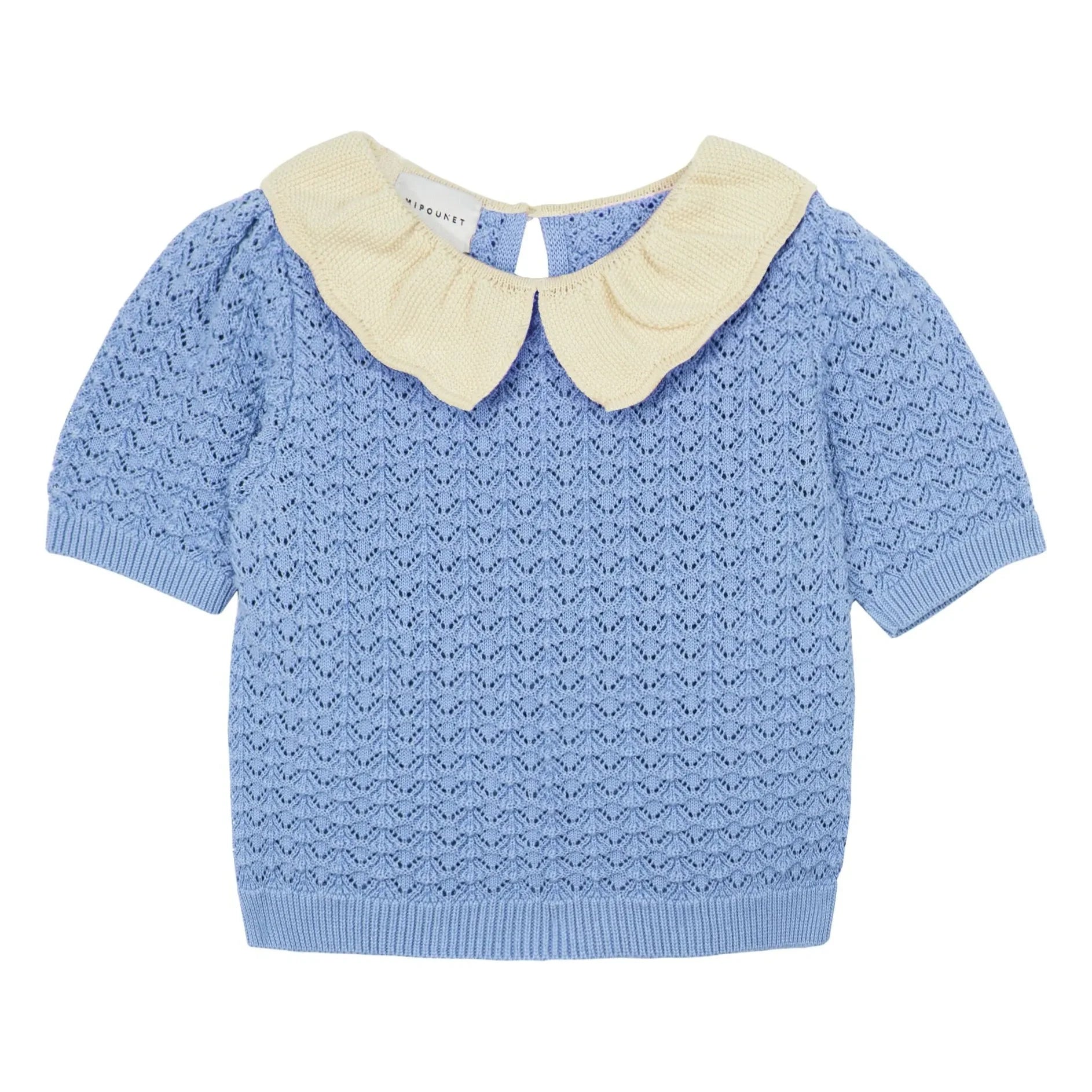 Mipounet - Jersey de punto bajo de manga corta con cerezas | Azul
