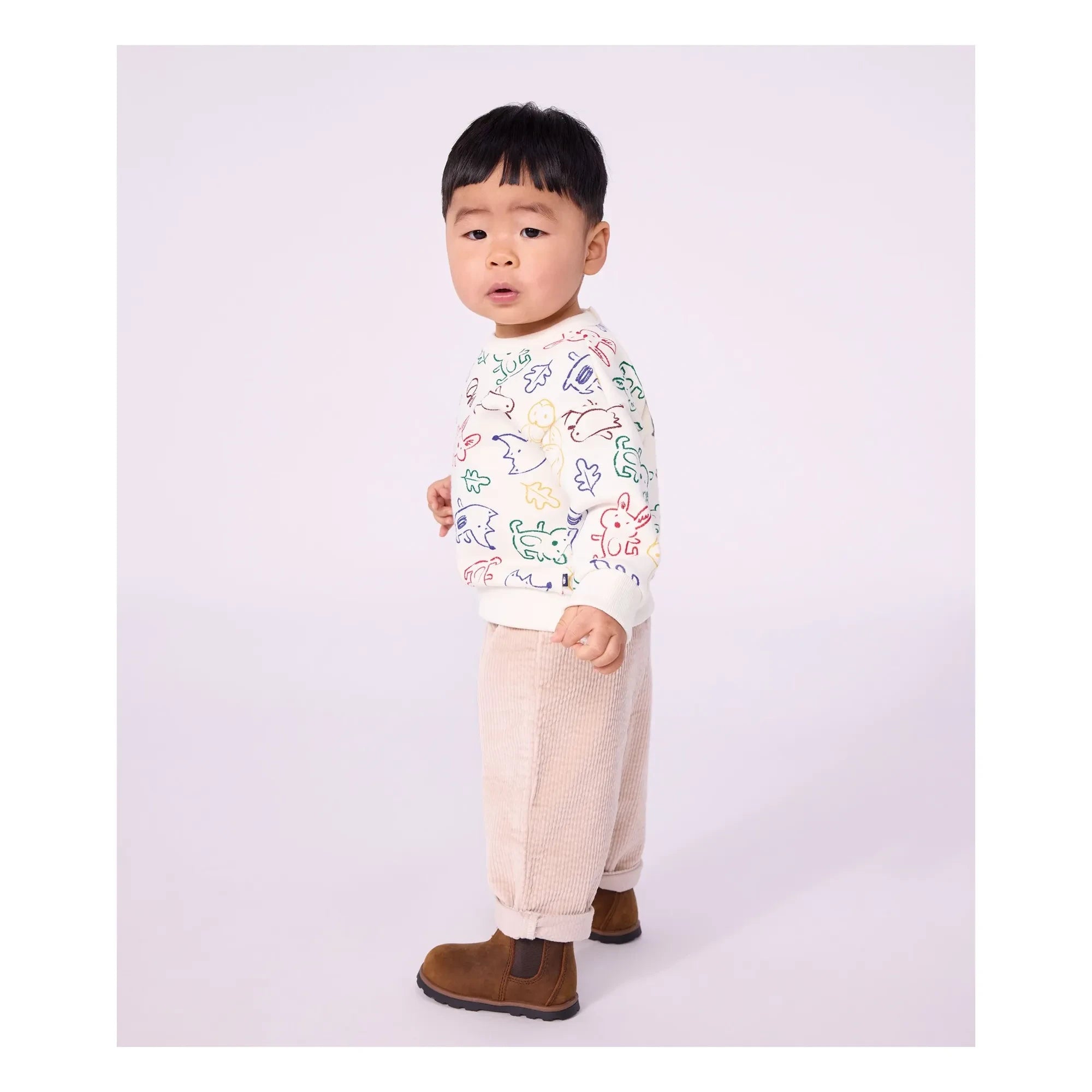 Petit Bateau - Sweat Animals Bebek Organik Pamuk | Ekru
