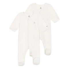 Petit Bateau - Conjunto de Pijama de Velour Dors Bien de 2 Piezas | Blanco