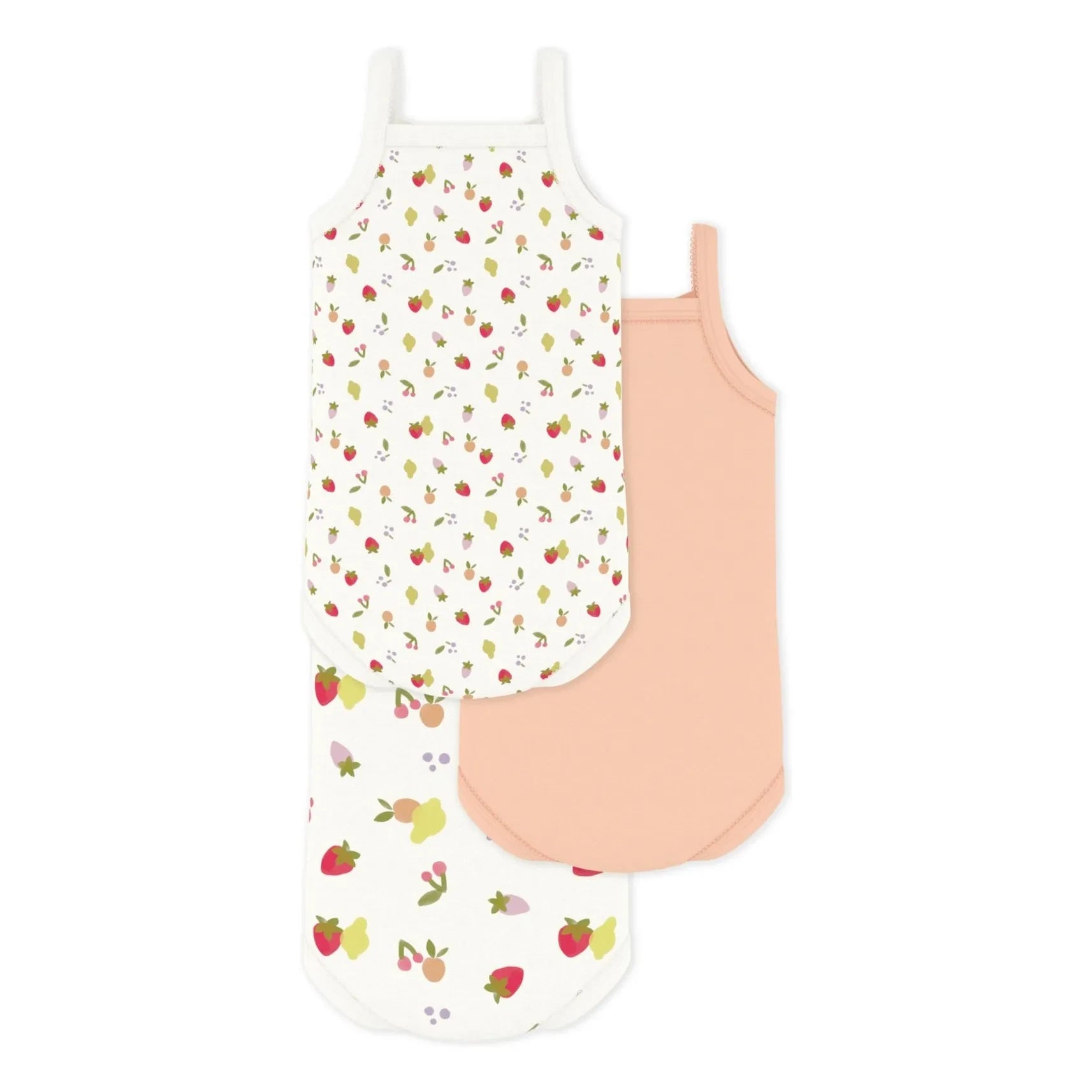 Petit Bateau - Pack de 3 bodys de tirantes de algodón orgánico con estampado de frutas | Blanco