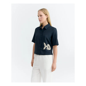 Thinking Mu - Camisa de algodón orgánico Donkey Fish | Azul marino