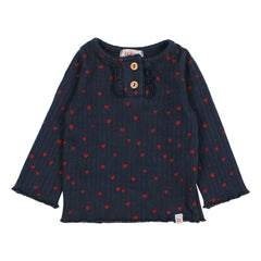 Búho - Camiseta Mini Corazones de Bebé | Azul Marino