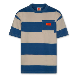 AO76 - Camiseta a rayas Kanye de algodón reciclado | Azul