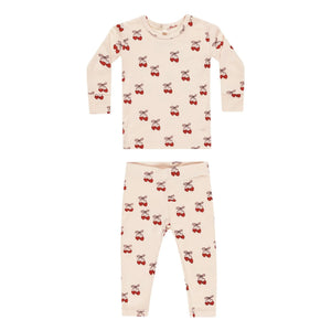 Quincy Mae - Pijama de bambú con cerezas | Beige
