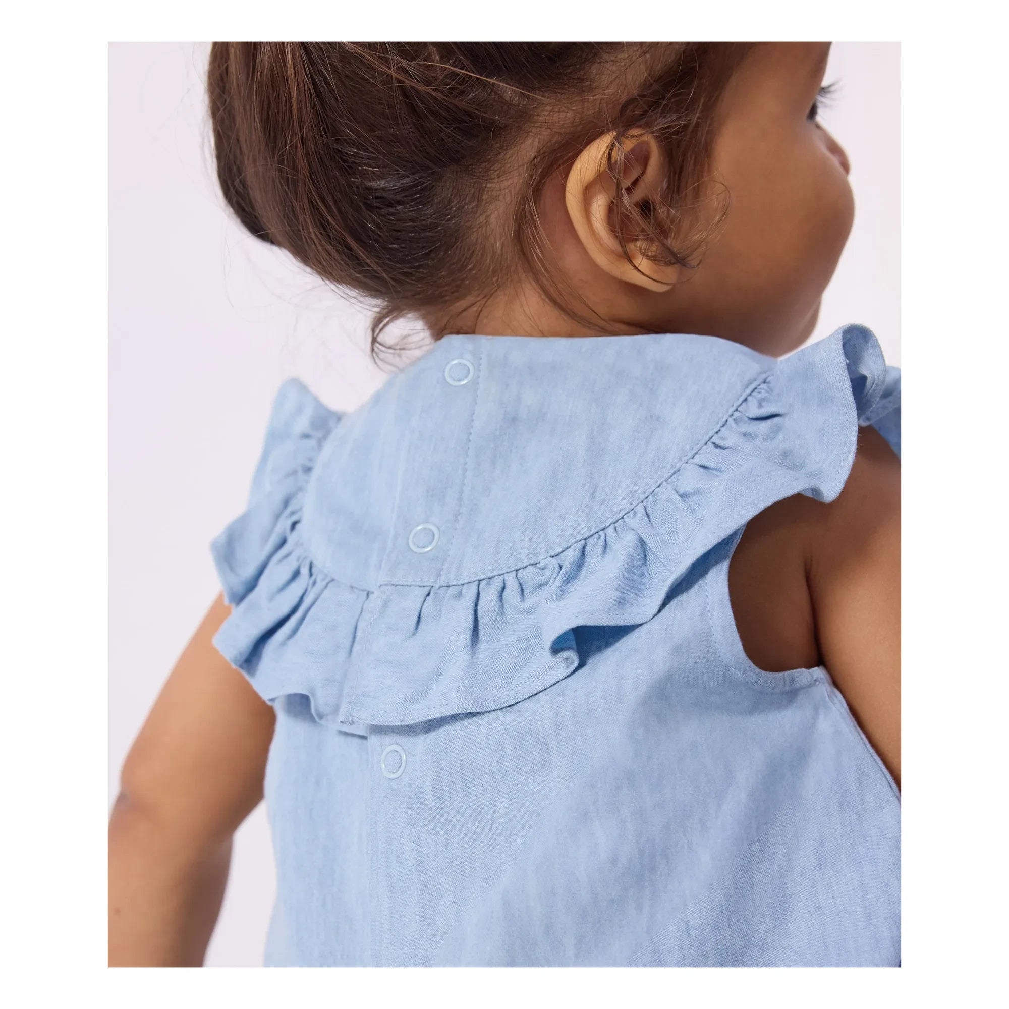 Petit Bateau - Chambray con cuello de mezclilla azul claro