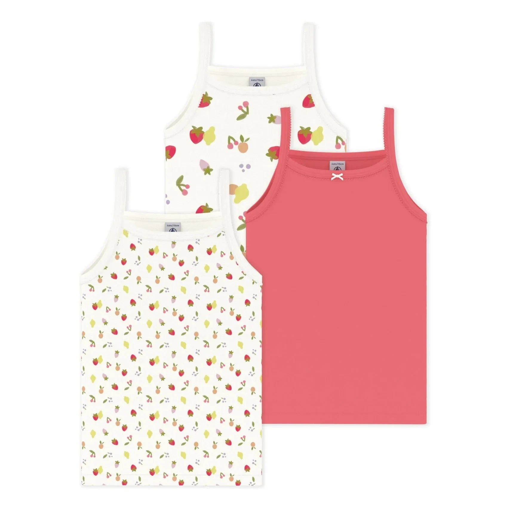 Petit Bateau - Camisetas interirores de frutas, paquete de 3 | Blanco