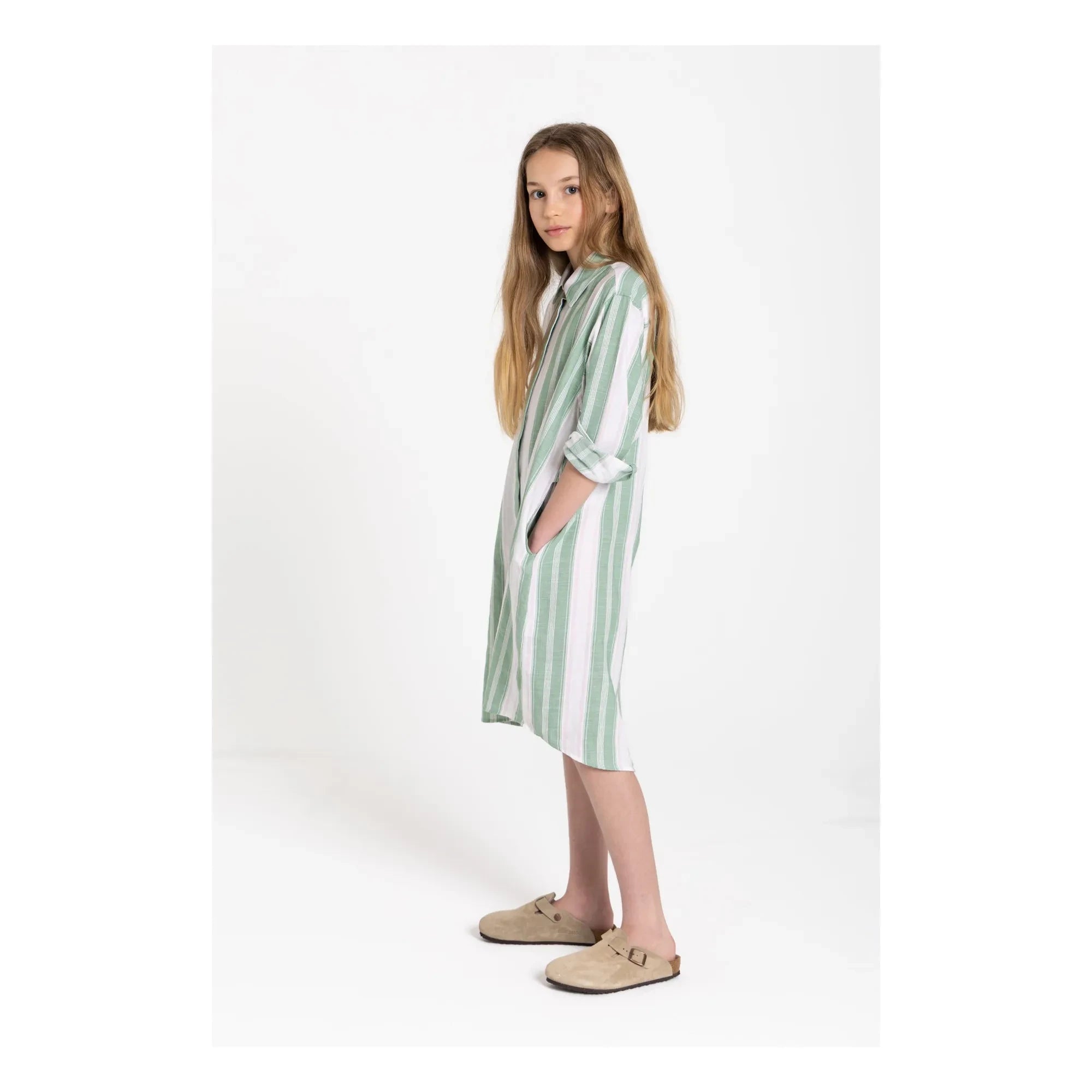 Smallable Kid - Vestido camisero de rayas Leya | Verde Menta
