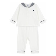 Petit Bateau - Pijama de algodón orgánico con cuello a rayas | Blanco