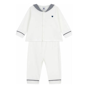 Petit Bateau - Pijama de algodón orgánico con cuello a rayas | Blanco