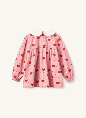 Copenhagen Colors - Blusa de Algodón Orgánico, con Cuello Peter Pan y Corazones | Rosa