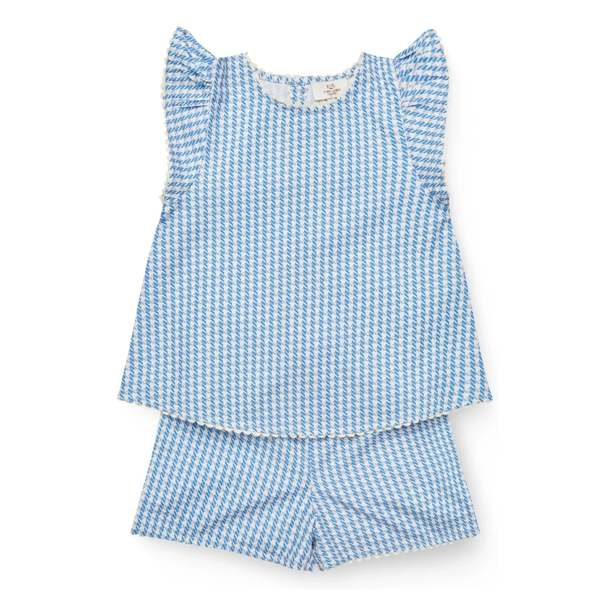 Copenhagen Colors - Conjunto de top y pantalón corto de algodón orgánico con estampado de pata de gallo | Azul
