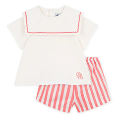 Petit Bateau - Pantalones Cortos de Pijama de Lino Azul Marino con Cuello | Coral