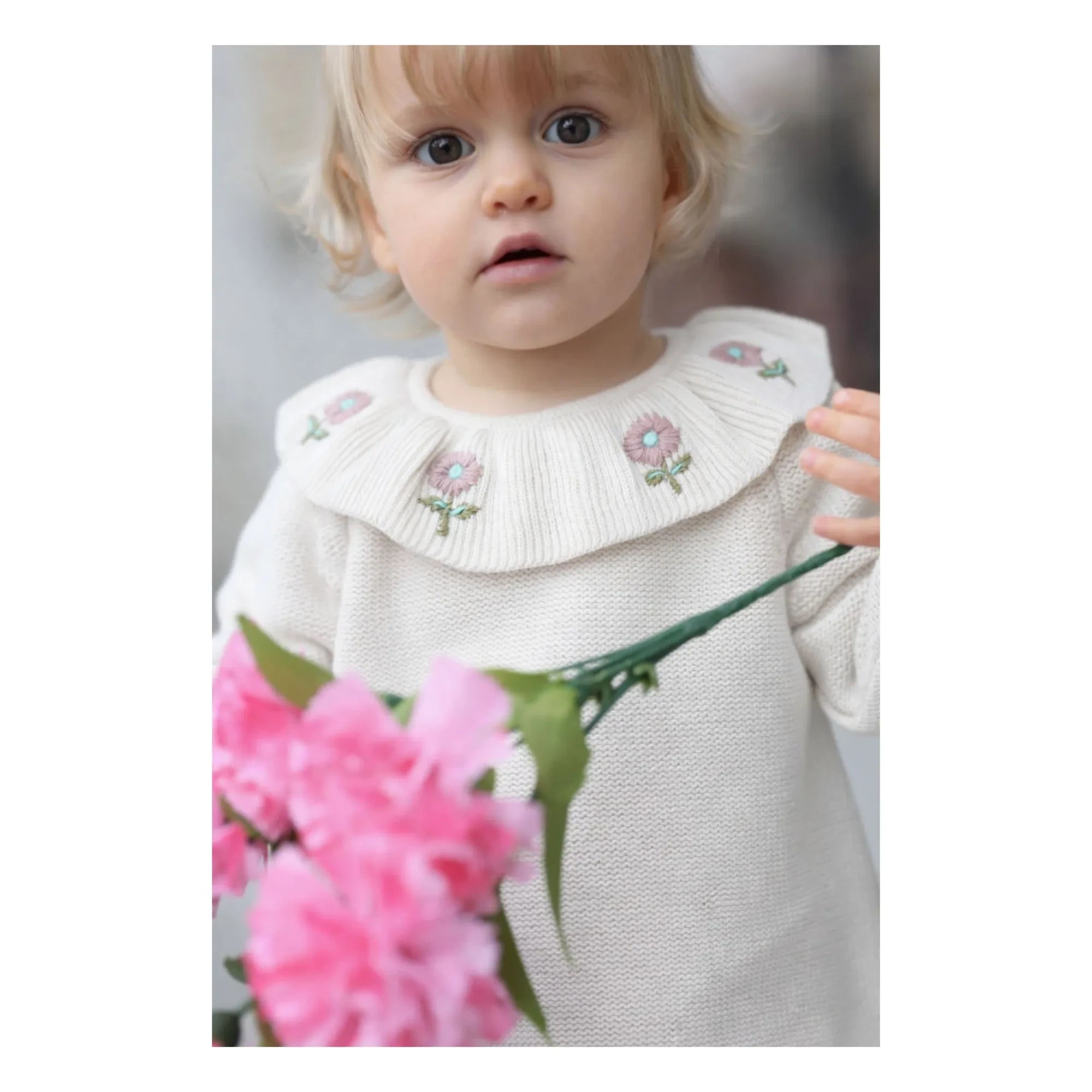 Lililotte - Jersey de cuello bordado de algodón orgánico Diana | Crudo