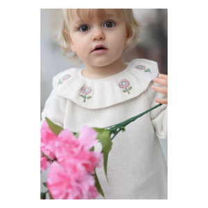 Lililotte - Jersey de cuello bordado de algodón orgánico Diana | Crudo