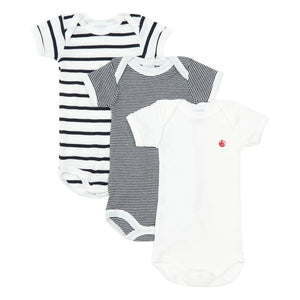 Petit Bateau - Conjunto de 3 peleles de algodón orgánico a rayas sin mangas | Azul