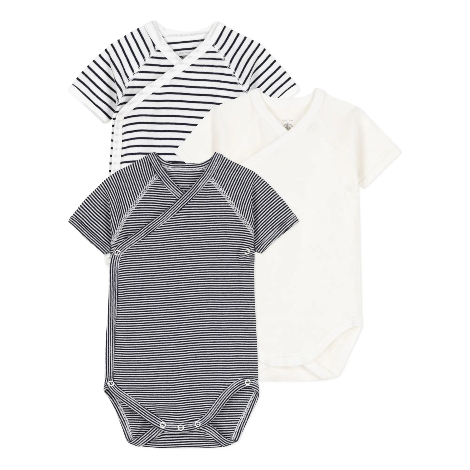 Petit Bateau - Bodies de rayitas para recién nacido - Set de 3 | Azul marino