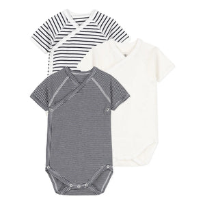 Petit Bateau - Bodies de rayitas para recién nacido - Set de 3 | Azul marino