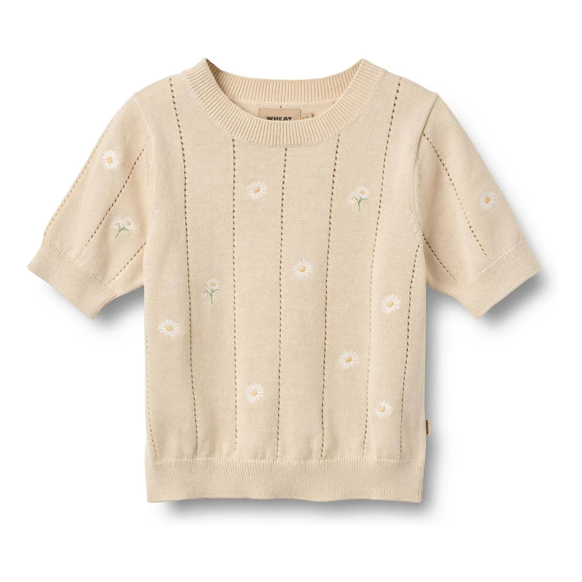 Wheat - Malvina Jersey de Manga Corta de Algodón Orgánico con Estampado Floral | Crudo